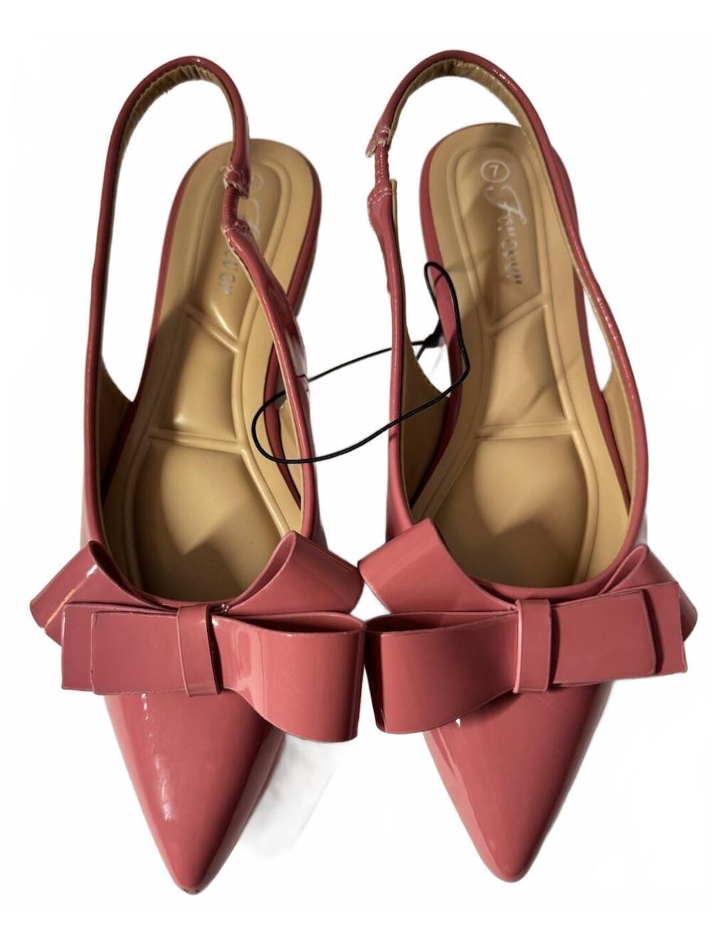 Forever Pink Patent Leather Pointed Toe Slingback Flats Bow Accent Women's 7